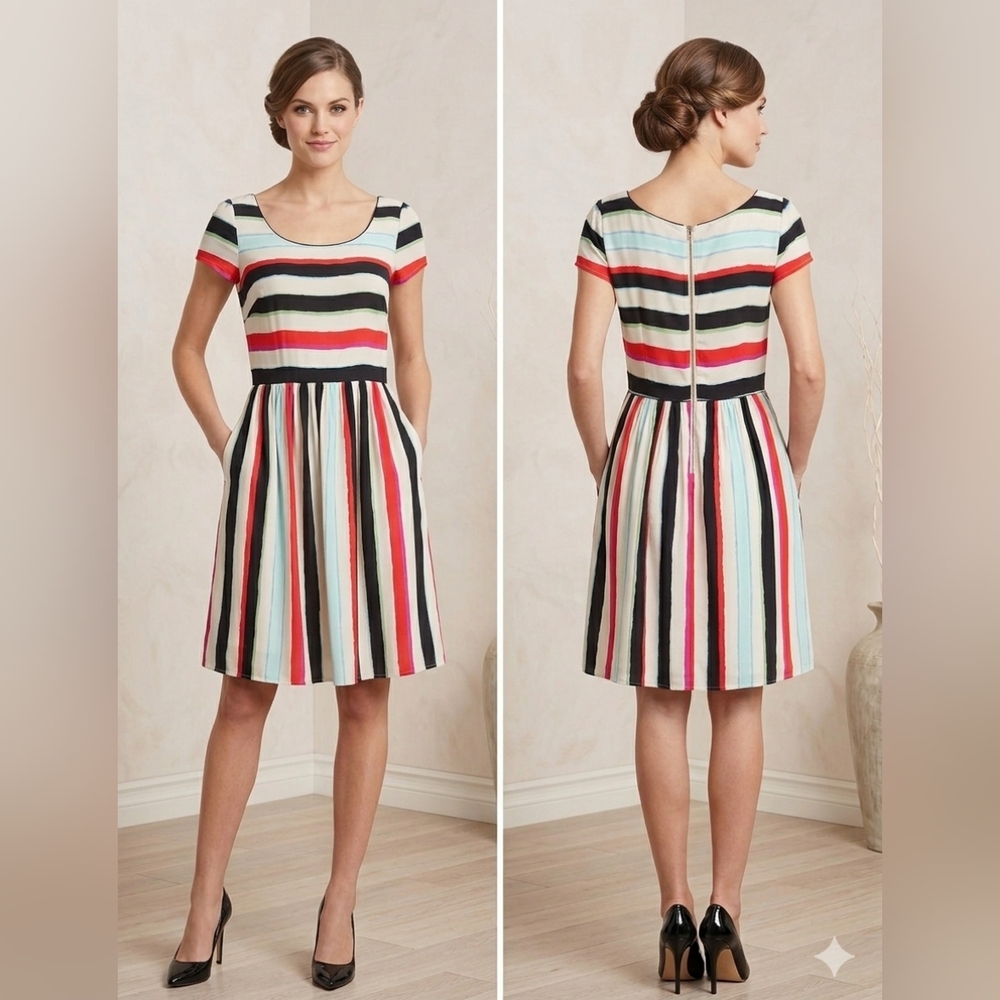 ANTHROPOLOGIE MULTICOLORED MAEVE PERALTA PLAYFUL FLARED MINI DRESS